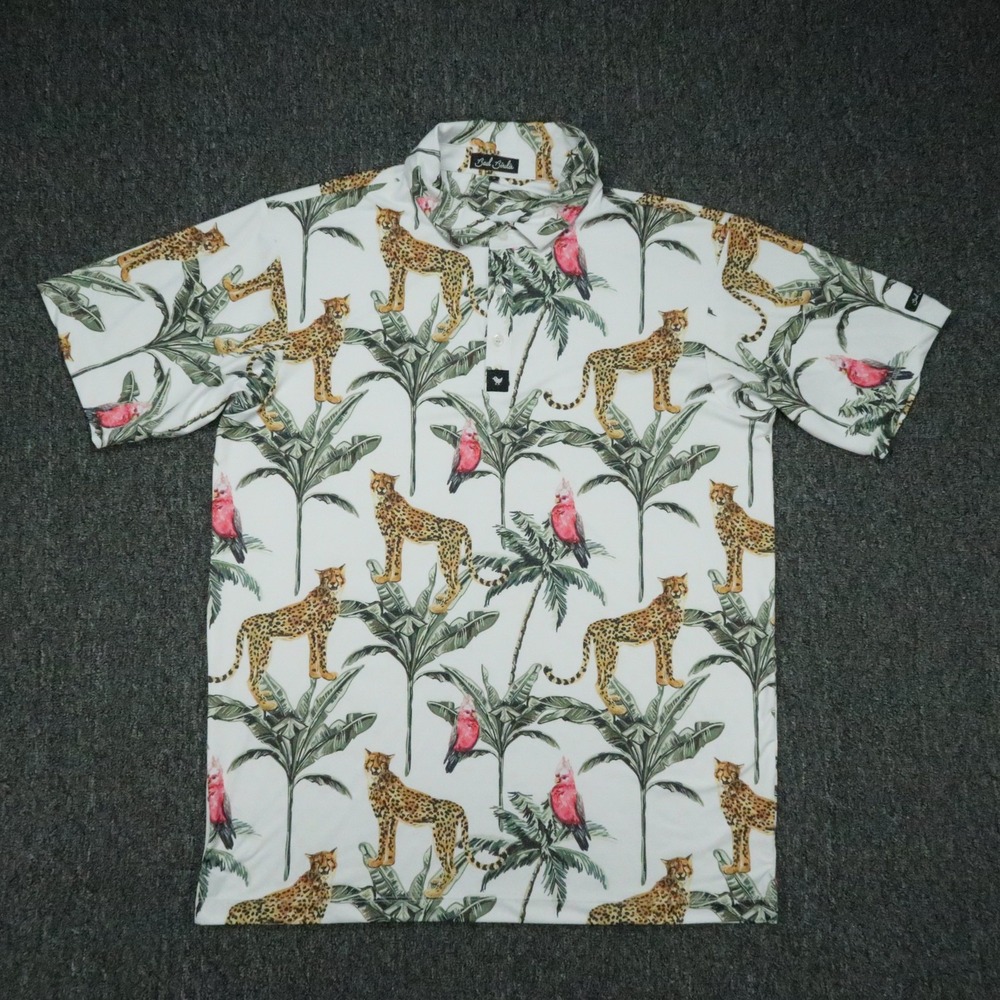 Bad Birdie Shirt Mens XL White Green Cheetah Jungle Print Short Sleeve Golf
